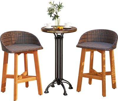 Costway Outdoor Faux Rattan Patio Bar Chairs Set of 2 Brown 813729546 New
