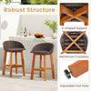 Set of 2 outdoor faux rattan bar chairs with acacia wood legs, ergonomic backrests, and adjustable foot pads for.