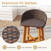 Outdoor faux rattan bar chair with ergonomic backrest and acacia wood legs, perfect for balcony or backyard relaxation.