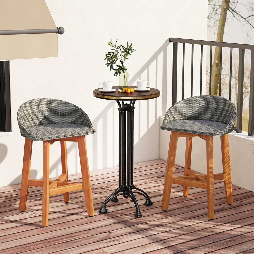 Outdoor Faux Rattan Bar Chairs Set of 2 with Ergonomic Backrests and Footrests-Gray - Gallery View 1 of 9