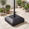 Close-up of the outdoor umbrella base showcasing the durable PP material, water fillable feature, and adjustable knobs.