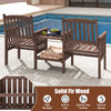 Outdoor fir wood loveseat set featuring two chairs and a 2-tier side table, perfect for patio relaxation.