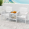 Outdoor Fir Wood Loveseat with 2-Tier Side Table and 1.96" Umbrella Hole-White - Gallery View 1 of 10
