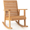 Outdoor fir wood rocking chair with high backrest and wide armrests, ideal for patio relaxation and comfort.