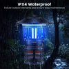Outdoor fly trap with light, IPX4 waterproof, rechargeable, effective against bugs, ideal for patios and camping.