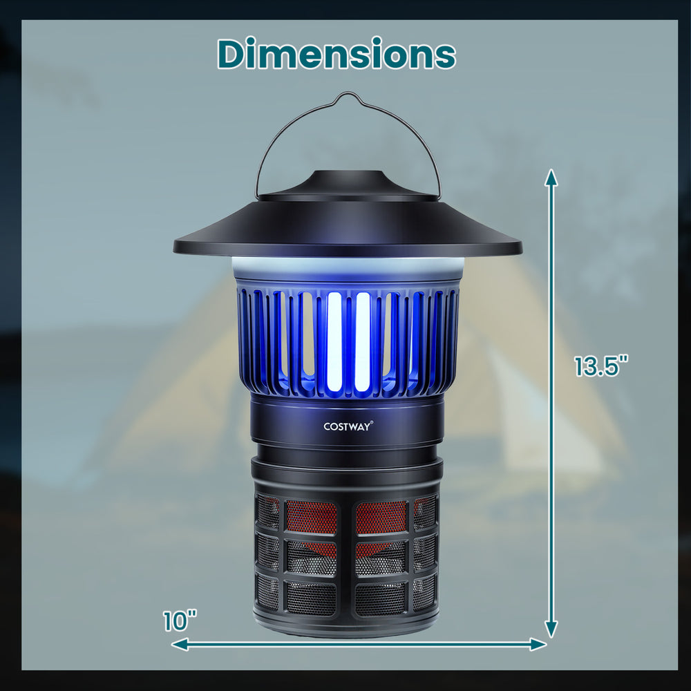 Outdoor fly trap with light, featuring a 2000mAh rechargeable battery and IPX4 waterproof design for camping use.