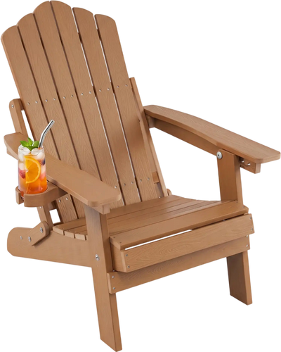 Costway Folding Adirondack Chair Cup Holder 5-Level Backrest 17749138 New