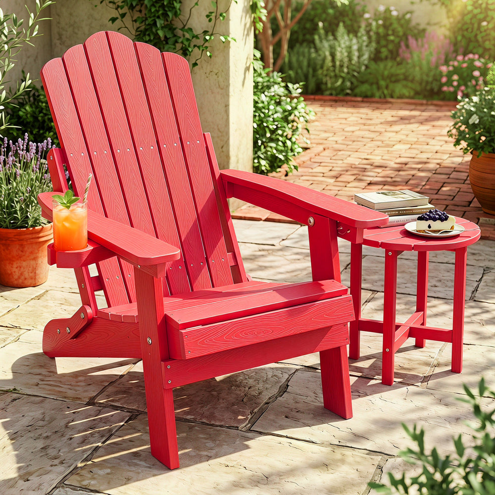 Outdoor Folding Adirondack Chair with Cup Holder and 5-Level Backrest-Red - Gallery View 1 of 8
