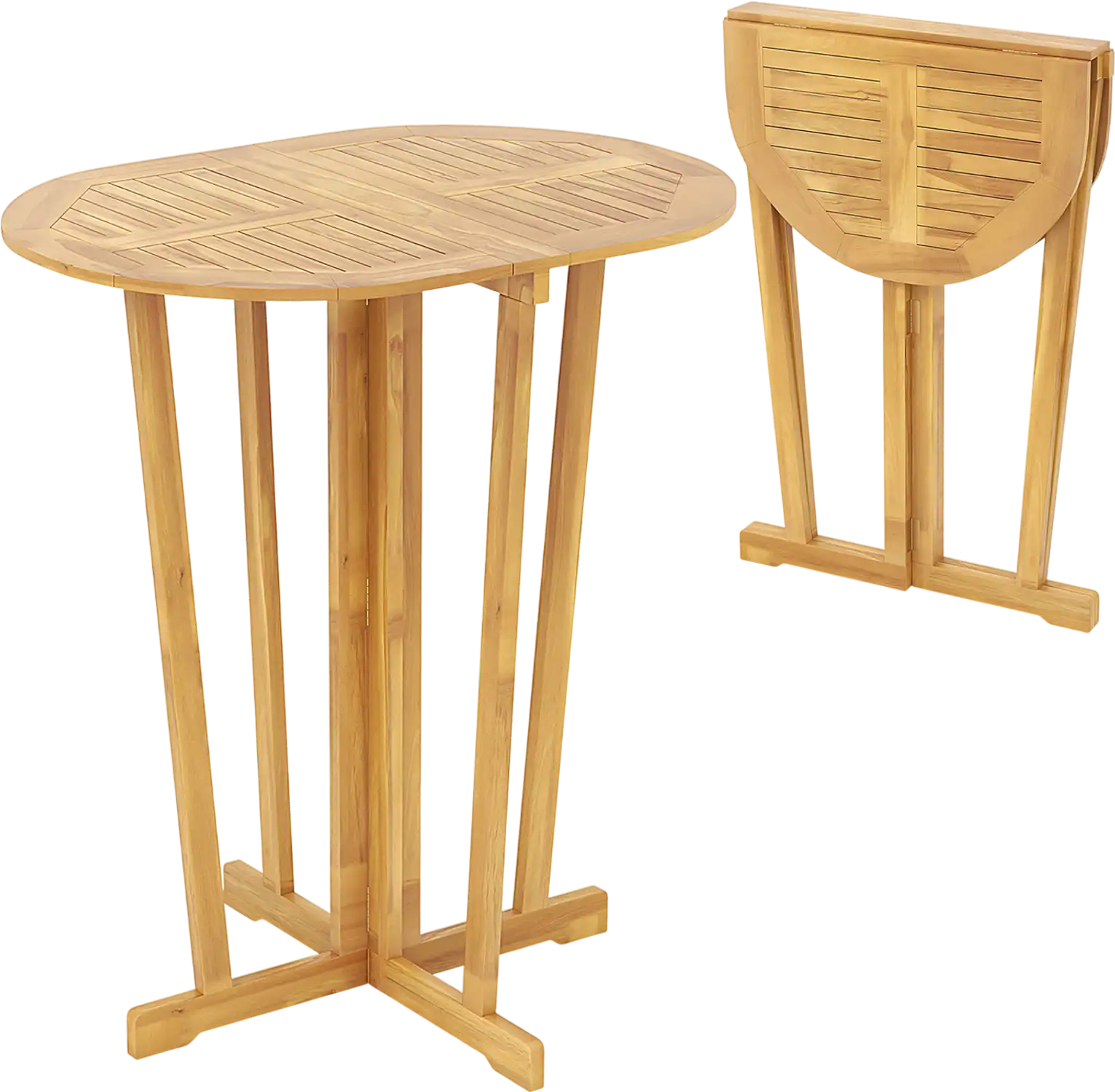 Costway Outdoor Folding Bar Table Oval Teak Wood Cross Base 78436592 New