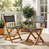 Set of 2 outdoor folding chairs featuring a hand-woven PE rattan seat and sturdy acacia wood frame for patio use.