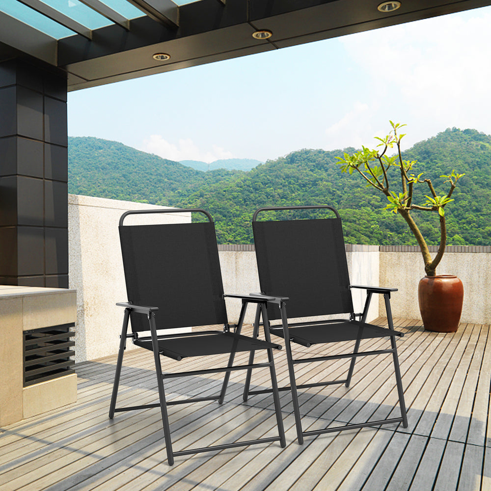 Outdoor Folding Sling Chairs Set of 4 with Armrest and Backrest-Black - Gallery View 1 of 10