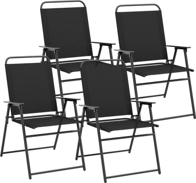 Costway Outdoor Folding Sling Patio Dining Chairs Set of 4 Armrest Backrest 69537418 New