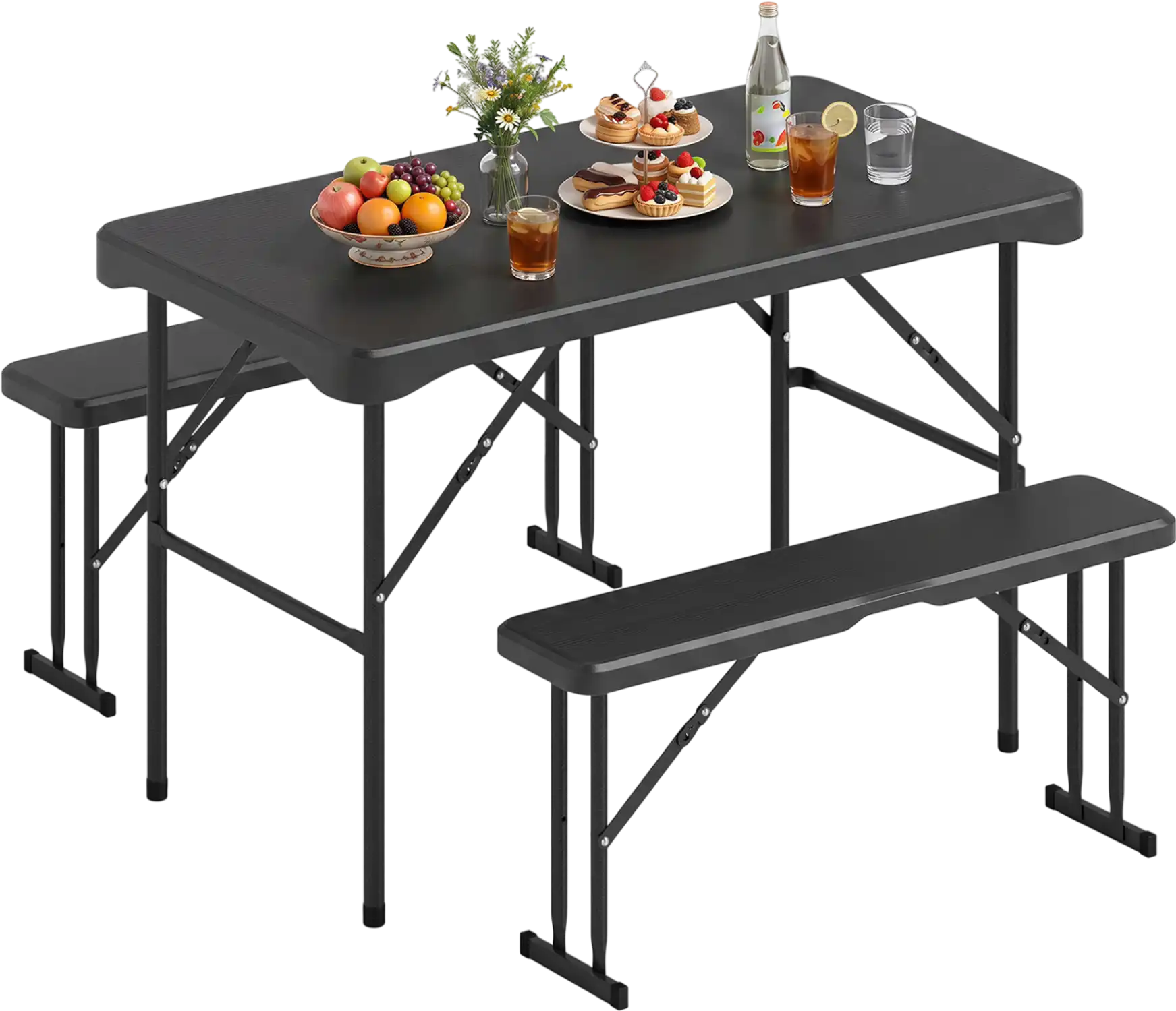 Costway Outdoor Folding Table Bench Set All-Weather HDPE Metal Frame 168935274 New