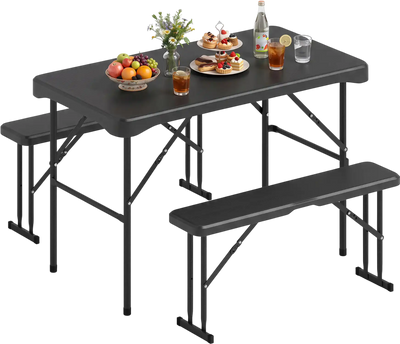 Costway Outdoor Folding Table Bench Set All-Weather HDPE Metal Frame 168935274 New