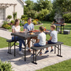 Outdoor folding table bench set with black HDPE tabletop, ideal for picnics and outdoor dining with family.