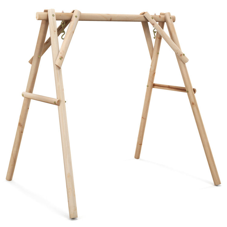 Adjustable patio swing set made of acacia wood, designed for outdoor relaxation and easy storage.