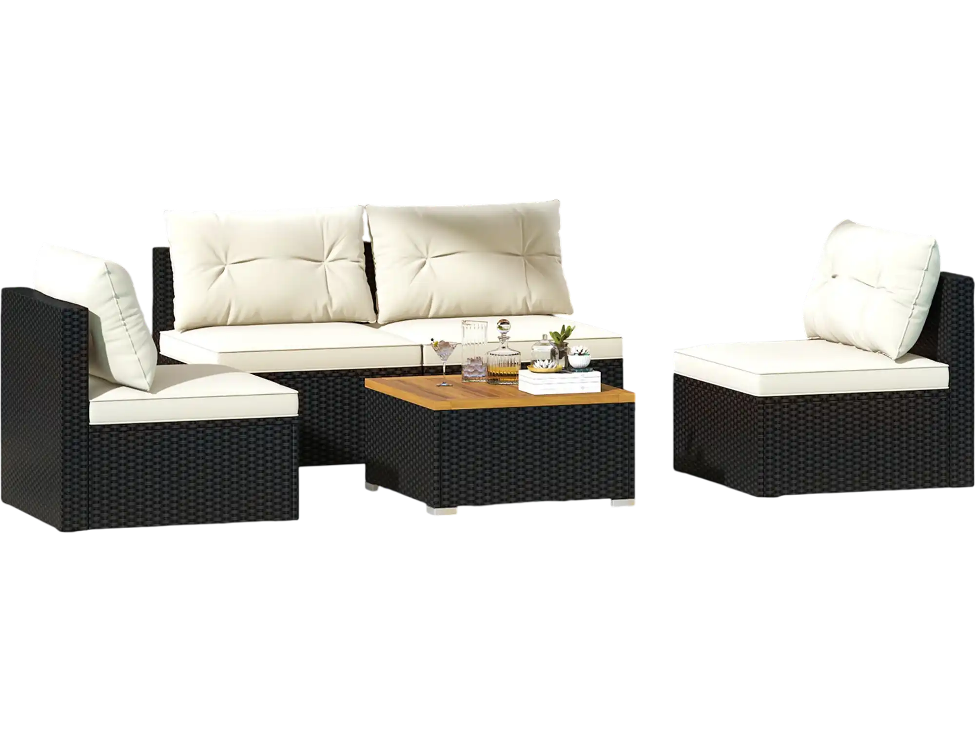 Costway 5-Piece Outdoor Patio Furniture Conversation Set Sofa Cushions Off White 29861473 New