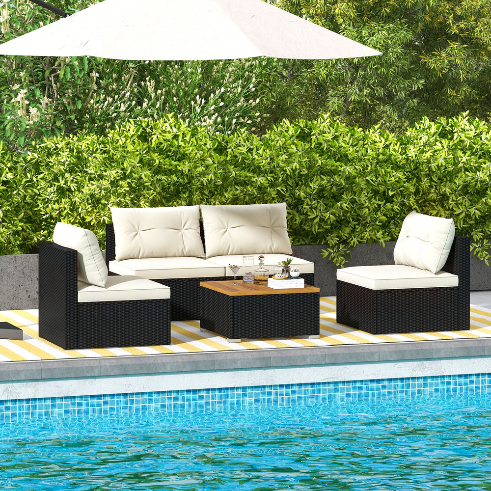 5 Piece Outdoor Furniture Set with Solid Tabletop and Soft Cushions-Off White - Gallery View 1 of 15