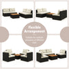 5-piece outdoor furniture set featuring premium PE rattan, soft off-white cushions, and a solid tabletop for versatile.