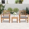Close-up of a gray cushion on an acacia wood chair, showcasing the detachable cover and ergonomic design for outdoor.
