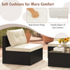 Soft padded seat cushion with smooth zipper on a black PE wicker chair from a 5-piece outdoor patio furniture set.