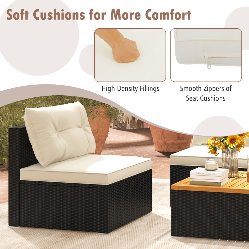 L-shaped outdoor chair with soft off-white cushion and PE rattan, ideal for backyard and poolside relaxation.