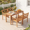 Set of 2 outdoor acacia wood dining chairs with ergonomic backrest and slatted design, perfect for patio relaxation.