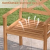 Ventilated slatted design of acacia wood patio dining chair enhances airflow for cool and comfortable outdoor seating.