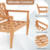 Teak wood outdoor garden bench with ergonomic backrest and smooth armrests, ideal for patios and yards.