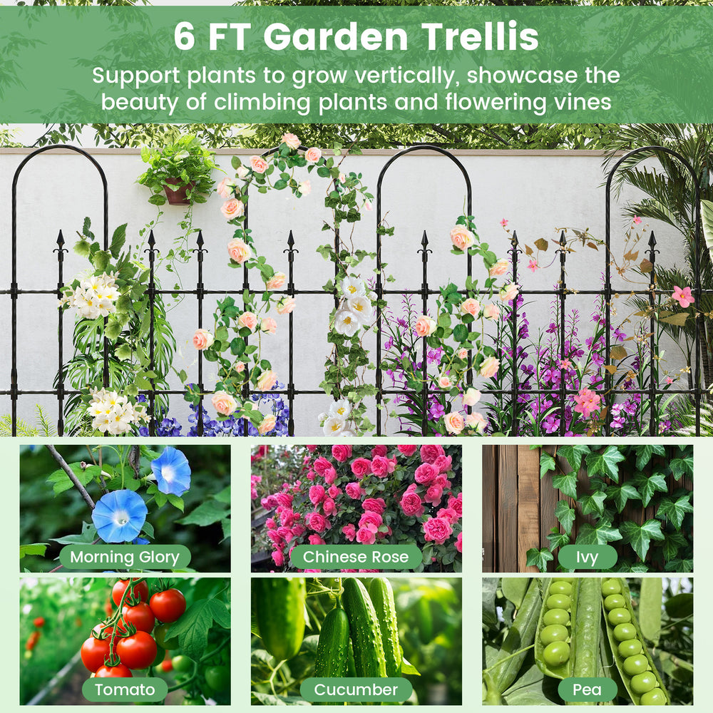 6 FT outdoor garden trellis made of PE-coated metal, designed for climbing plants with elegant diamond-shaped heads.