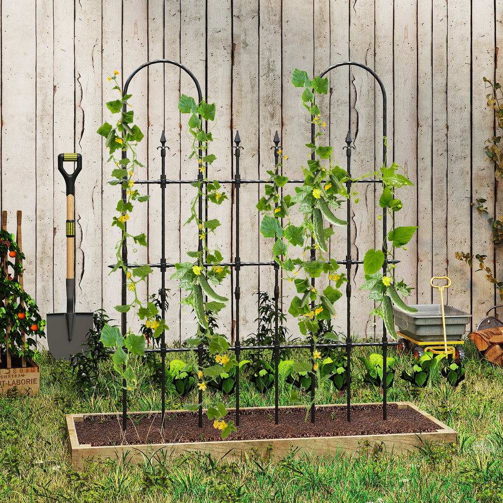 Outdoor garden trellis for climbing plants, 58 x 73 inches, made of rustproof PE-coated metal tubes for sturdy support.