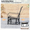 Side view of outdoor glider chair set with high backrest, breathable fabric, and sturdy metal frame for patio.