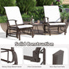 Set of 2 outdoor glider chairs with ergonomic backrest, beige fabric, sturdy metal frame, ideal for patio relaxation.