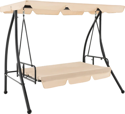 Costway 2-Seat Outdoor Convertible Swing Chair Flat Bed Adjustable Canopy Beige 94821756 New