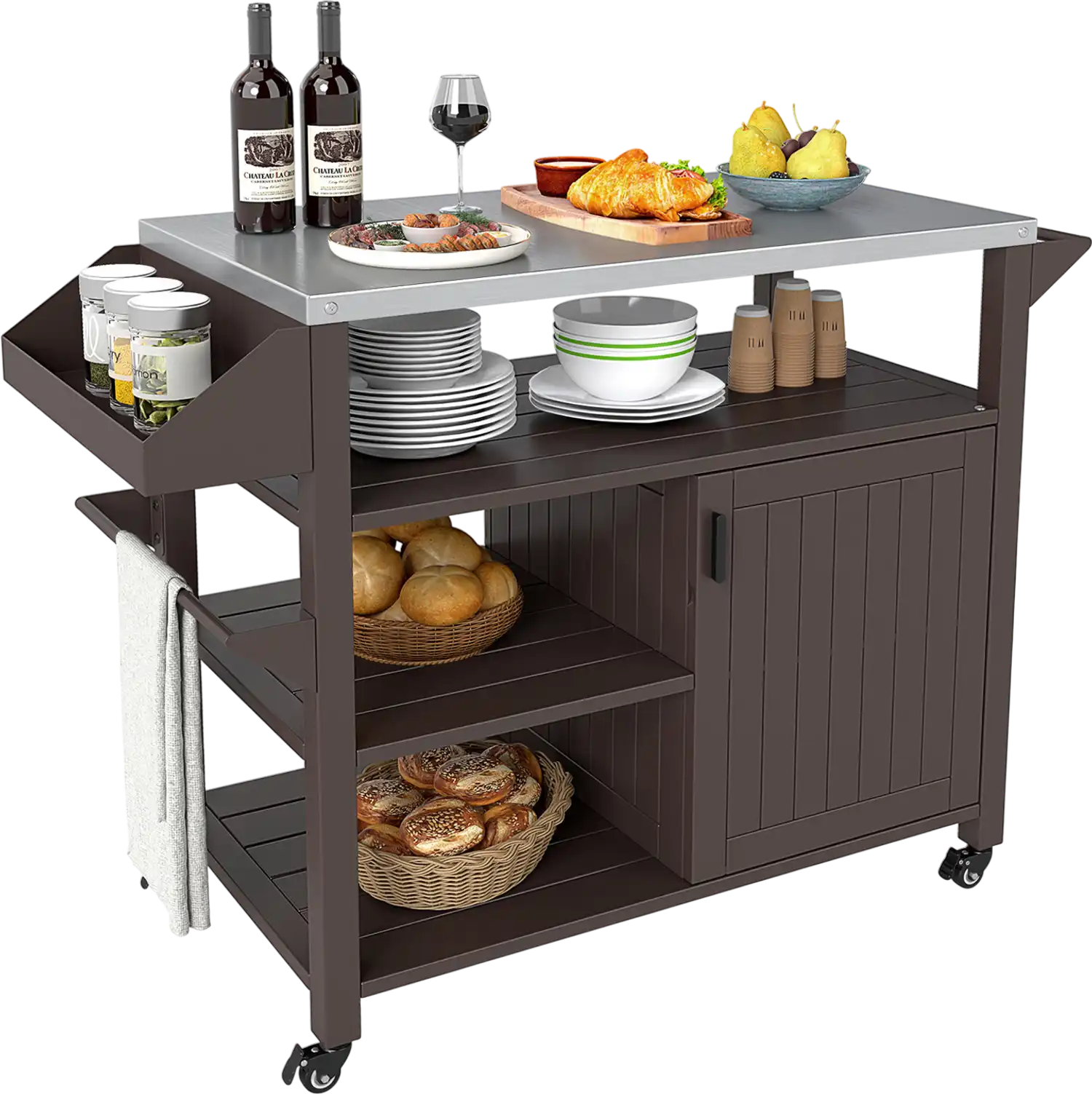 Costway Outdoor Grill Cart Storage Cabinet Shelves Stainless Steel Top 46323017 New