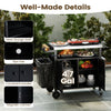 Outdoor grill cart with stainless steel top, storage cabinet, and convenient features for BBQ camping and outdoor cooking.
