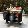 Outdoor grill cart with stainless steel top, spacious storage cabinet, and towel rack, perfect for BBQ camping and outdoor cooking.