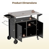 Outdoor grill cart with stainless steel top, featuring a spacious cabinet and ergonomic handle for BBQ camping convenience.
