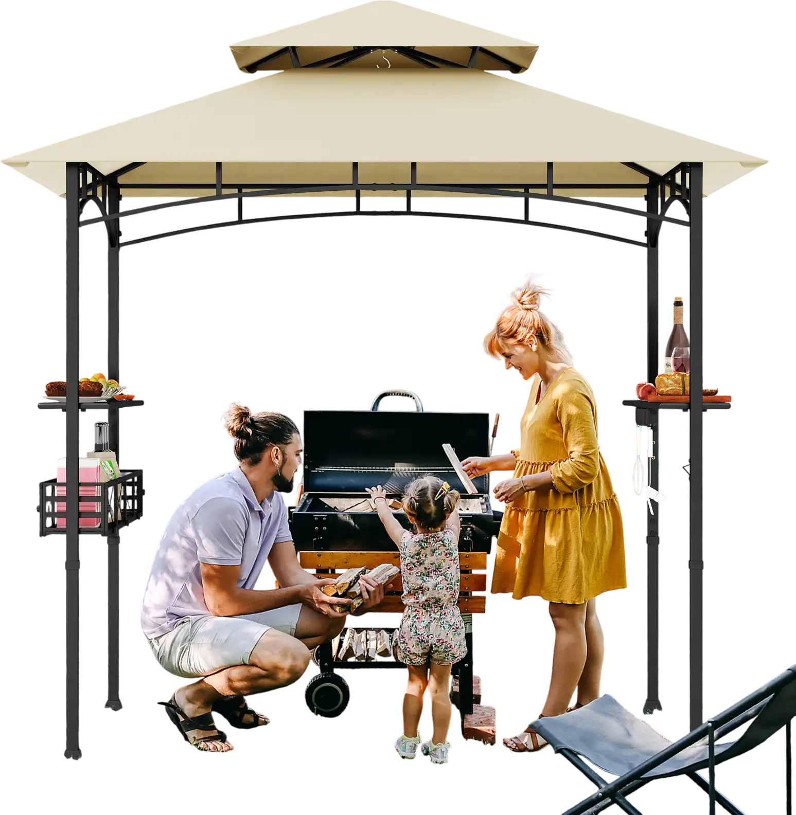 Costway 8' x 5' Outdoor Grill Gazebo w/ 2 Side Shelves & 10 Hooks Beige 54163892 New
