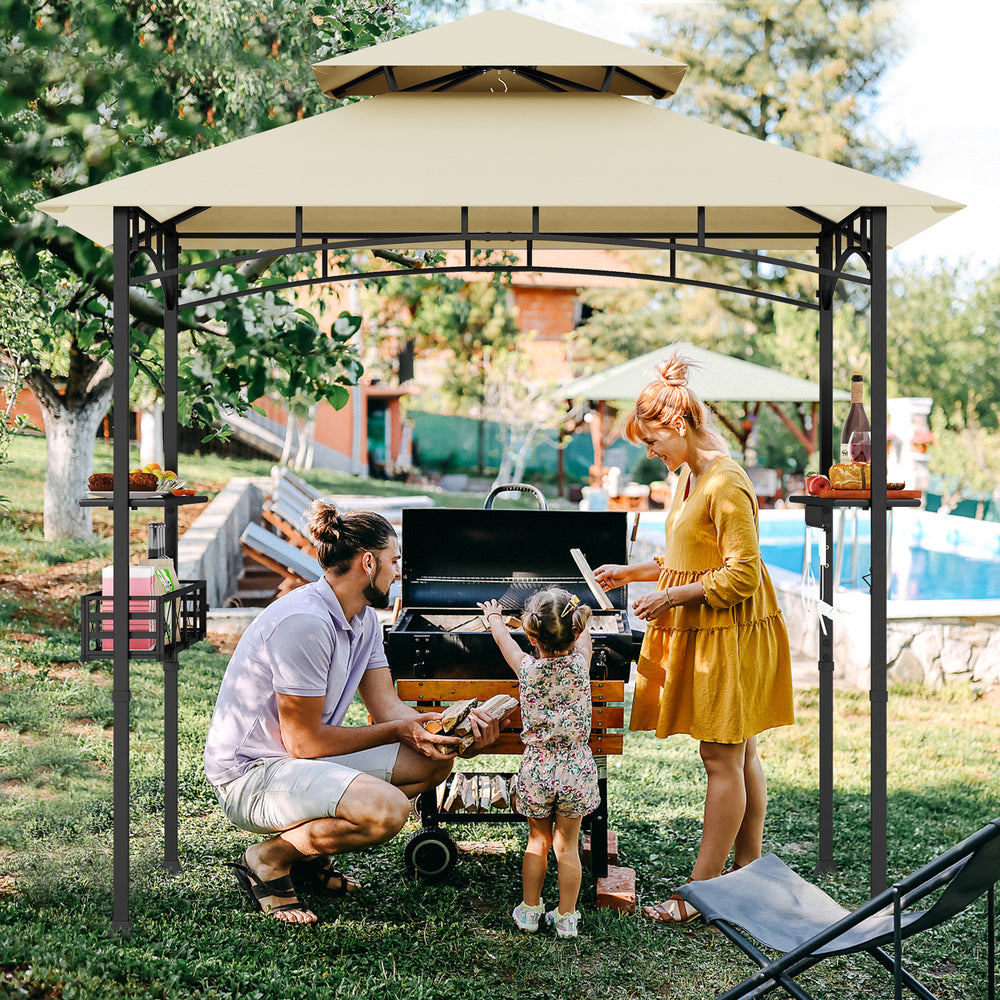 8 x 5 Feet Outdoor Grill Gazebo with 2 Side Shelves and 10 Hooks-Beige - Gallery View 1 of 10