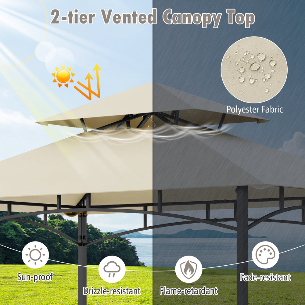 2-tier vented canopy top of an 8 x 5 feet outdoor grill gazebo in beige, featuring sun-proof and fade-resistant.
