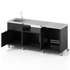 Outdoor grill table with sink and drainage, heavy-duty metal construction, stainless steel countertop, ideal for patio.