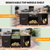 Outdoor grill table with removable middle shelf, stainless steel countertop, and large sink for patio or backyard use.