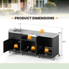 Outdoor grill table with sink dimensions, featuring heavy-duty metal construction and removable middle shelf for BBQ.
