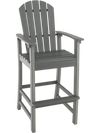 Gray 30-inch outdoor HDPE bar stool with armrests and footrest, featuring a slatted design for breathability.
