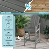 30-inch gray HDPE bar stool with armrests and footrest, designed for outdoor use, low maintenance, and recyclable.