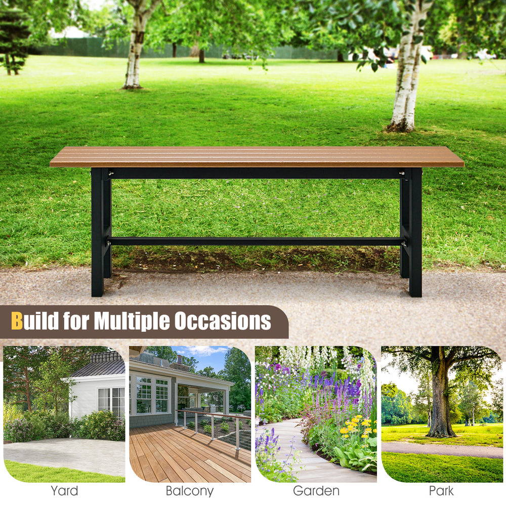 47-inch outdoor bench with slatted seat and plastic-coated iron frame, ideal for patio, garden, or yard use.