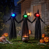 Outdoor Halloween witch decorations with LED lighted faces and faceless design, ideal for spooky yard displays and haunted houses.