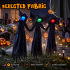 Three outdoor Halloween witch decorations feature LED lighted faces, wear-resistant fabric, perfect for yard displays.