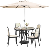 Outdoor heavy-duty market umbrella with beige canopy and crank handle, perfect for backyard or deck use.